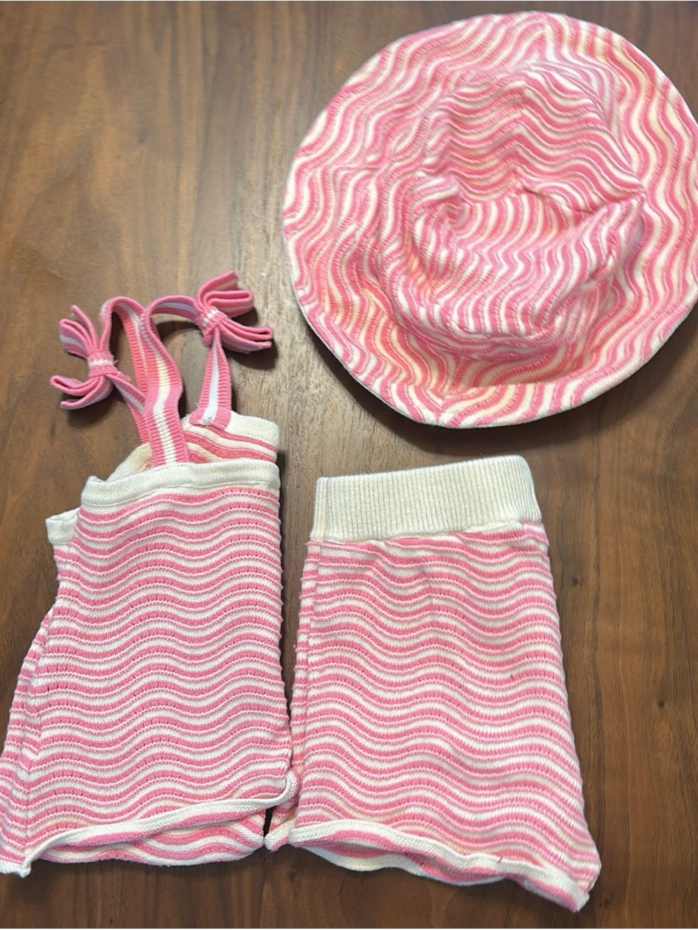 Janie and Jack Pink and White Wavy Knit Three-Piece Set